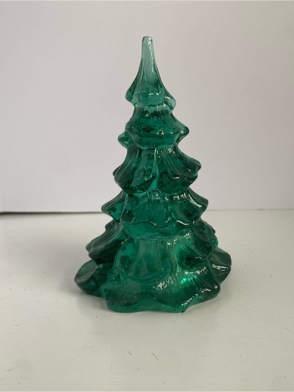 Vintage Fenton Art Glass Green Glass Christmas Tree 4”